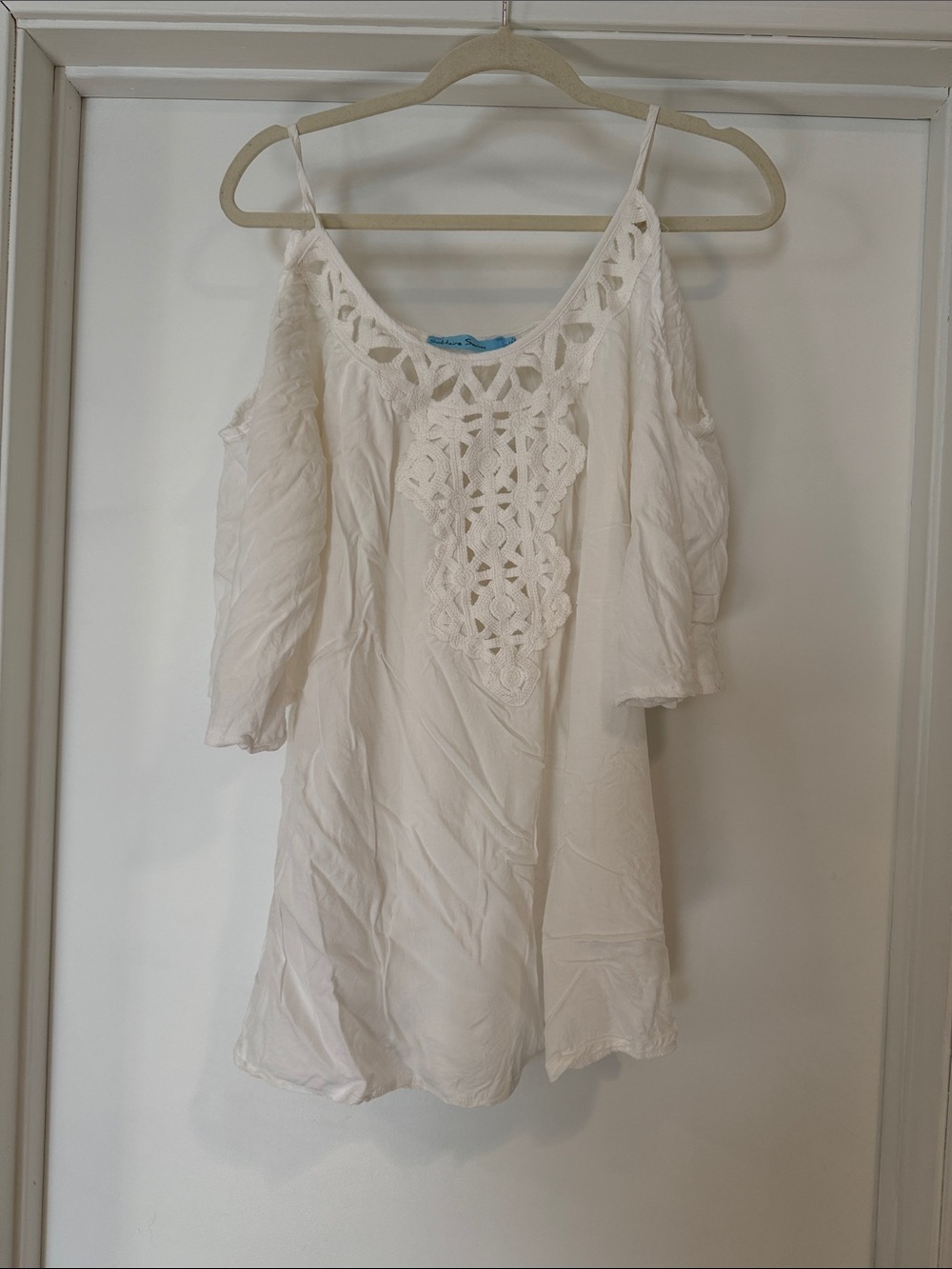 Cold-Shoulder White Crochet Swim Cover-Up by